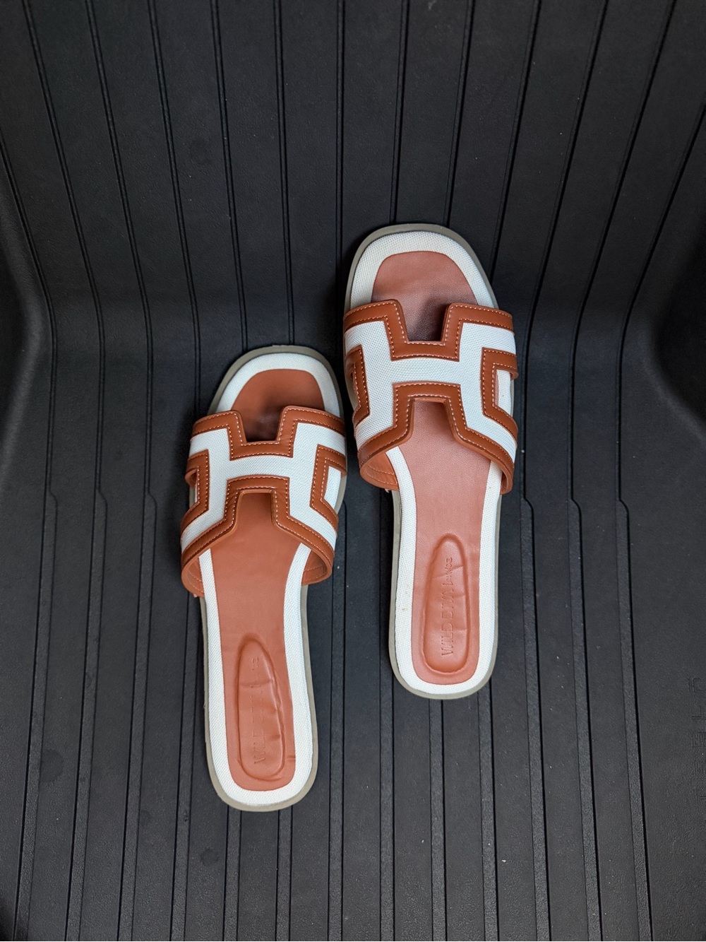 Brown & White Slide Sandals